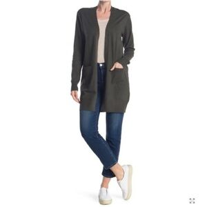 Sweet Romeo Open Front Cardigan Sweater Green Plus